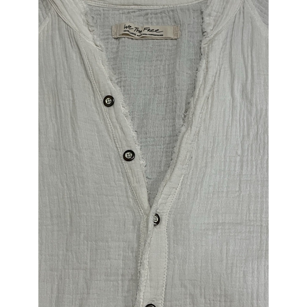 We The Free Free People White Cotton Button Up Blouse Size XL Gauze Shirt - Picture 7 of 8